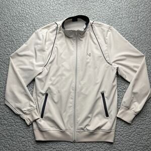 Short Par 4 Performance Jacket Mens Medium Beige Stretch Golf Zip Pockets